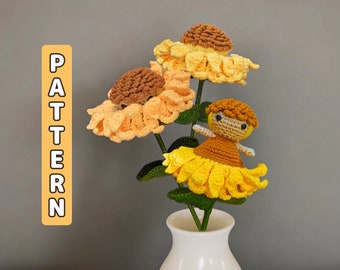 Reversible amigurumi pattern, Crochet Flower Pattern, Sunflower Fairy Pattern, Tutorial PDF With Instructions, Crochet Flower Doll