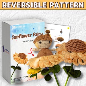 Reversible amigurumi pattern, Crochet Flower Pattern, Sunflower Fairy Pattern, Tutorial PDF With Instructions, Crochet Flower Doll