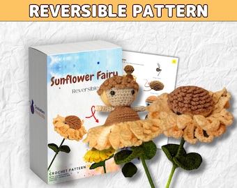 Reversible amigurumi pattern, Crochet Flower Pattern, Sunflower Fairy Pattern, Tutorial PDF With Instructions, Crochet Flower Doll