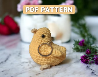Padrão de chaveiro de galinha pequena de crochê, padrão de amigurumi, tutorial em PDF com instruções, padrão amigável para iniciantes, chaveiro de crochê