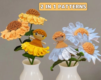 Reversible Crochet Flower Fairy Pattern: Sunflower & Daisy (PDF)