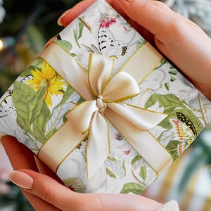 Floral Wrapping Paper, Pretty, Flower Garden Gift Wrap, Aesthetic, Fine Art Paper, Butterflies Wrapping Paper Sheets, Spring, Summer