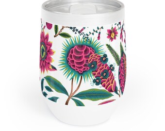 Elegant Floral Wine Tumbler, Insulated Wine Tumbler, Stainless Steel Wine Tumbler, Travel Wine, Gift For Wine Lover, Stemless Wine Cup