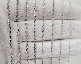 Collier de chaîne à maillons de câble ovale en or blanc massif 14 carats, 16" à 30", 0,7 mm à 3 mm d'épaisseur, chaîne en or véritable, chaîne en or pour hommes et femmes