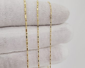14K Yellow Gold Diamond Cut Bar And Bead Chain Necklace 16'' - 20'' Inch, 0.9mm to 1.3mm Thick, Gold Ball Chain