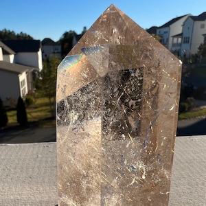 Gold Rutile Quartz Tower with Rainbow Flashes