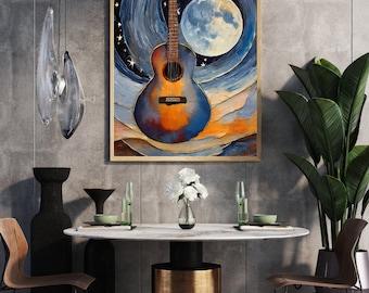 Moonlight Seranade - AI-genererad konst, original, gitarr, musikal, konst