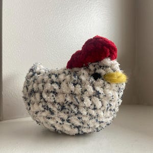 Handmade Crochet Chicken Plush - White with Black Speckles - Soft Amigurumi Farm Animal Stuffed Toy -  Gift for Animal Lovers - Easter