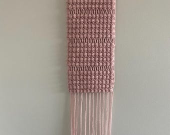 Handmade Pink Crochet Wall Hanging – Textured Boho Fringe Decor