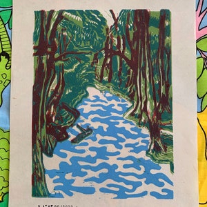Linocut Print &quot;Pine Barrens&quot;