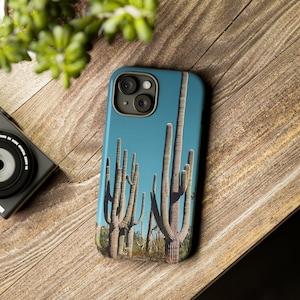 Cactus Saguaro  iPhone Case | iPhone 15,14,13,12 | Google Pixel | Samsung Galaxy. Sonoran desert Landscape Art. Floral Design.