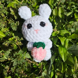 Crochet Bunny with Strawberry Bunny Plushie Stuffed Toy Bunny Crochet Rabbit Stuffed Animal Rabbit Rabbit Plush image 1