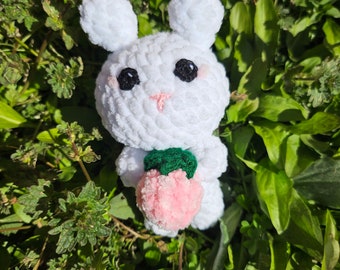 Crochet Bunny with Strawberry | Bunny Plushie | Stuffed Toy Bunny| Crochet Rabbit | Stuffed Animal Rabbit | Rabbit Plush