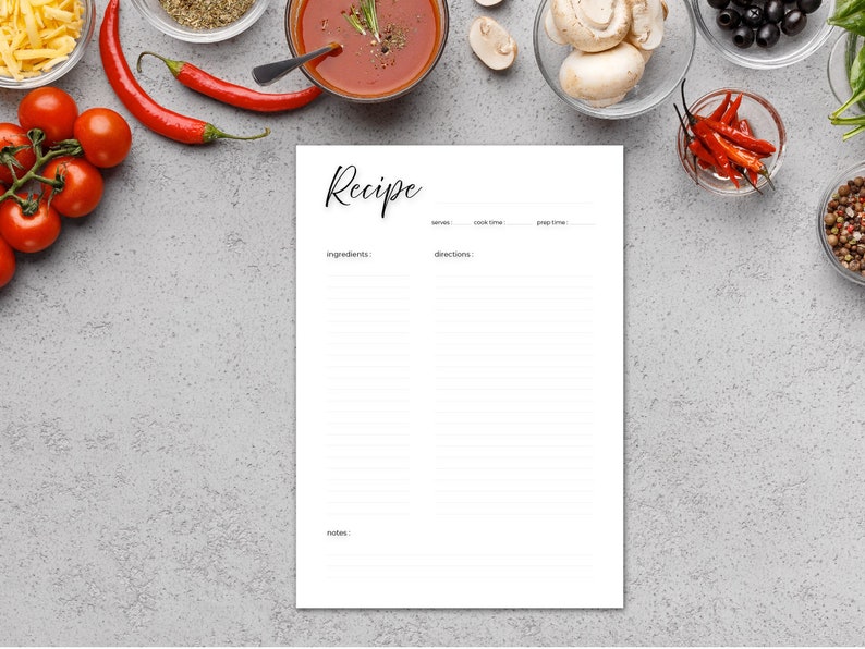 Recipe Card Printable recipe Book Blank Recipe Page Home Cook Book