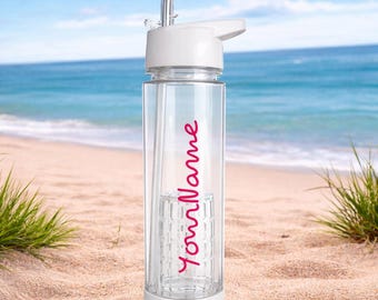 Personalisierte Thermosflasche mit Strohhalm inspiriert Fitness Love Custom, Metall weiß matt / Plastikflasche