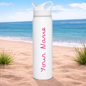 Personalised Insulated Bottle with Straw Inspired Fitness Love Custom, Metal white matt/Gloss