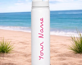Personalised Insulated Bottle with Straw Inspired Fitness Love Custom, Metal white matt/Gloss