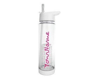 Botella aislante personalizada con pajita inspirada en Fitness Love Custom, metal blanco mate / botella de plástico