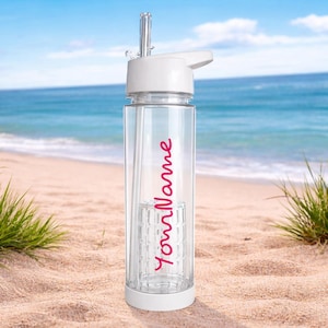 Personalised Insulated Bottle with Straw Inspired Fitness Love Custom, Metal white matt / Plastic Bottle