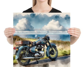 Triumph Bonneville Motorcycle Print: Vintage Cafe Racer Garage Art