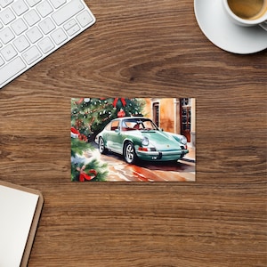Porsche 911 Christmas Card: Red Sports Car Holiday Greeting-Free Shipping