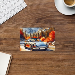 Porsche 911 Driving Greeting Card – Sports Car Note for Him Cool Car Birthday Card Auto Lover Stationery – Racing Car Art Card with Envelope