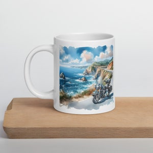 Taza Harley Davidson Drive, ideal como regalo para moteros. Cerámica blanca brillante. Bebida caliente para fans de Harley. 325 ml, 400 ml y 590 ml.