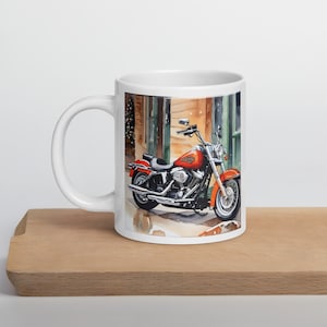 HD American Cruiser Motorcycle Christmas Mug Biker Coffee Cup Gift for Him Holiday Harley Style Ceramic Drinkware Microwave Safe