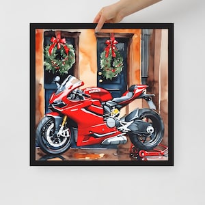 Ducati Panigale Christmas Poster: Motorcycle Holiday Wall Art