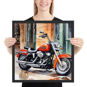 Harley Davidson, wydruk świąteczny: plakat motocyklowy w ramce, sztuka vintage&#39;owych motocyklistów – darmowa wysyłka