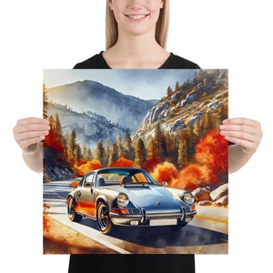 Vintage Porsche 911 Car Poster: Retro Automotive Wall Art-Free Shipping