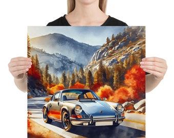 Poster vintage Porsche 911: decorazione murale automobilistica retrò - spedizione gratuita