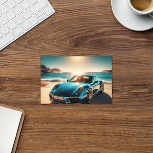 Blue Porsche 911 Greeting Card Luxury Car Note Card  Auto Racing Gift for Him Car Enthusiast Birthday Card – Sporty Stationery with Envelope