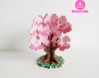 3D Cherry Blossom Tree, Hama Beads Pattern, Sakura Flower, DIY Craft ...