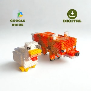 May include: Two pixel art animal figures: a white chicken with yellow and red details, and an orange, brown, and white fox. The image also features the text "GOOGLE DRIVE" and "DIGITAL".