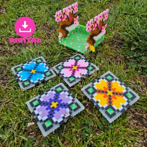 Floral Pixel Art Coaster Holder with Hama Beads, Cute Flower Drink Coasters, Unique Gift Ideas, Digital Download Pattern, Handmade Coasters