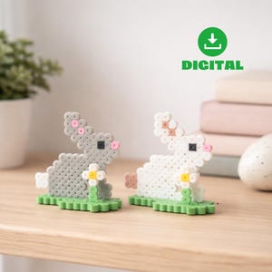 Easter Bunny with Stand, Hama Beads Pattern, Digital Download, Spring Rabbit DIY Bead Craft