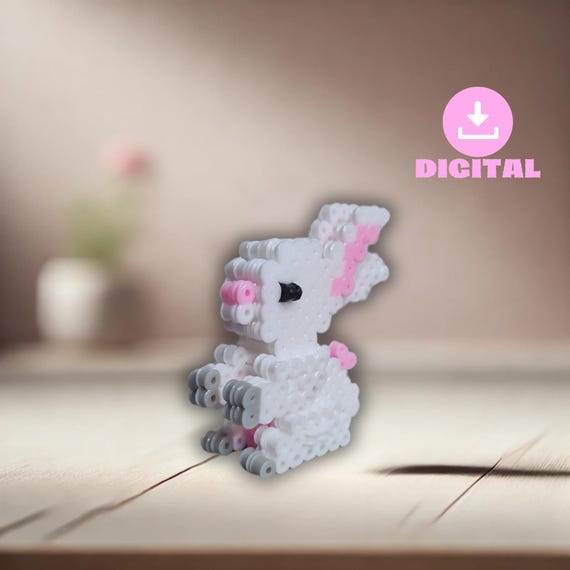 3D Easter Bunny Perler Beads Pattern, Digital Download Hama Beads