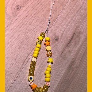 Cute yellow phone charm, cell phone accessory, beaded phone charm, phone jewelry, phone strap, keychain. FREE SHIPPING