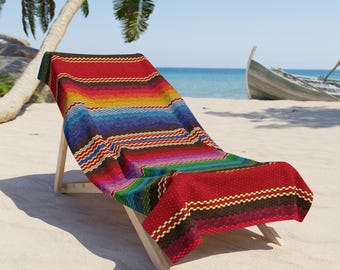 Mexican Serape Stripe Beach Towel | Colorful Striped Playa Towel