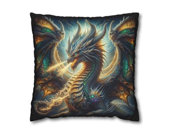 Mystische Drachen Illustration Kissenbezug aus gesponnenem Polyester | Fantasy Drachen werfen Kissenbezug