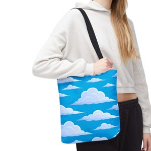 Blue Cloud Pattern Tote Bag | Sky Print, Cartoon Clouds
