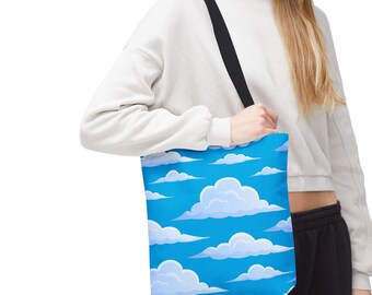 Blue Cloud Pattern Tote Bag | Sky Print, Cartoon Clouds
