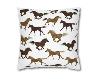 Brauner laufender Pferde Kissenbezug | Pferdemuster Quadratischer Kissenbezug