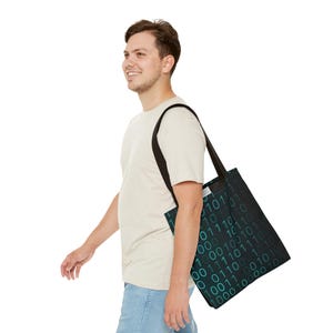 Binary Code Pattern Tote Bag | Tech Coding Matrix Design image 1