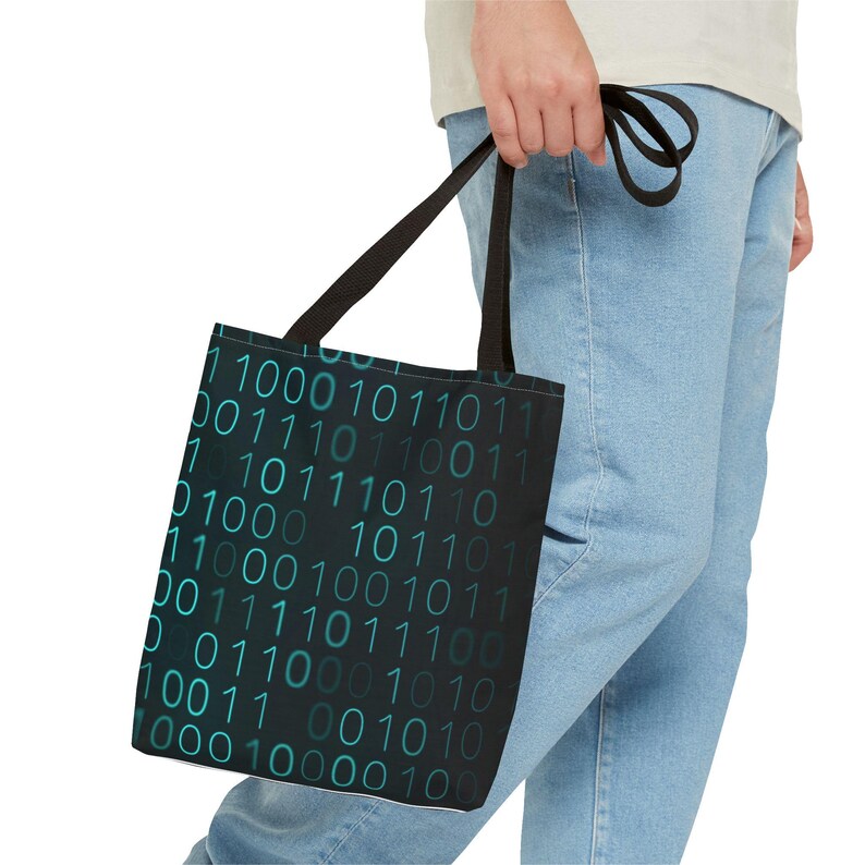 Binary Code Pattern Tote Bag | Tech Coding Matrix Design image 4