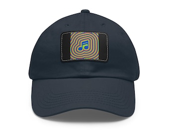 Psychedelic Music Note Patch Dad Hat | Leather Rectangle Patch