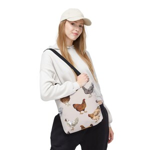 Handpainted Chickens Tote Bag | Farmyard Hen Pattern