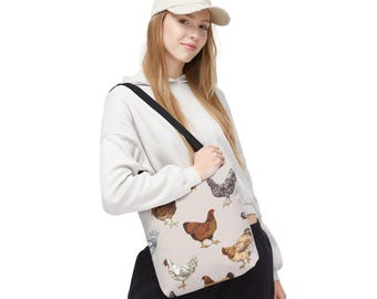 Handpainted Chickens Tote Bag | Farmyard Hen Pattern