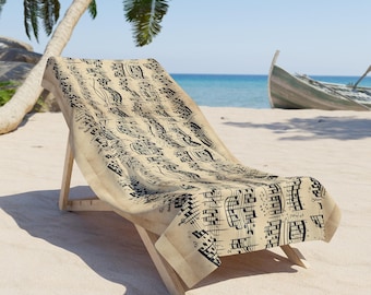 Vintage Sheet Music Beach Towel | Musical Notes Pattern